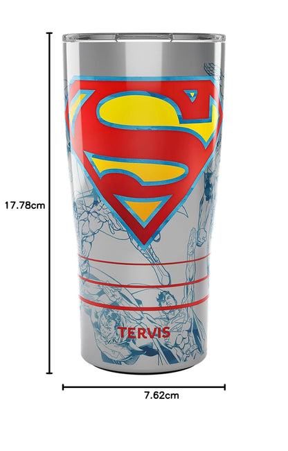 Tervis Traveler DC Comics Superman Lineage - Vaso de viaje con aislamiento de triple pared, mantiene las bebidas frías y calientes, 20 onzas, acero inoxidable