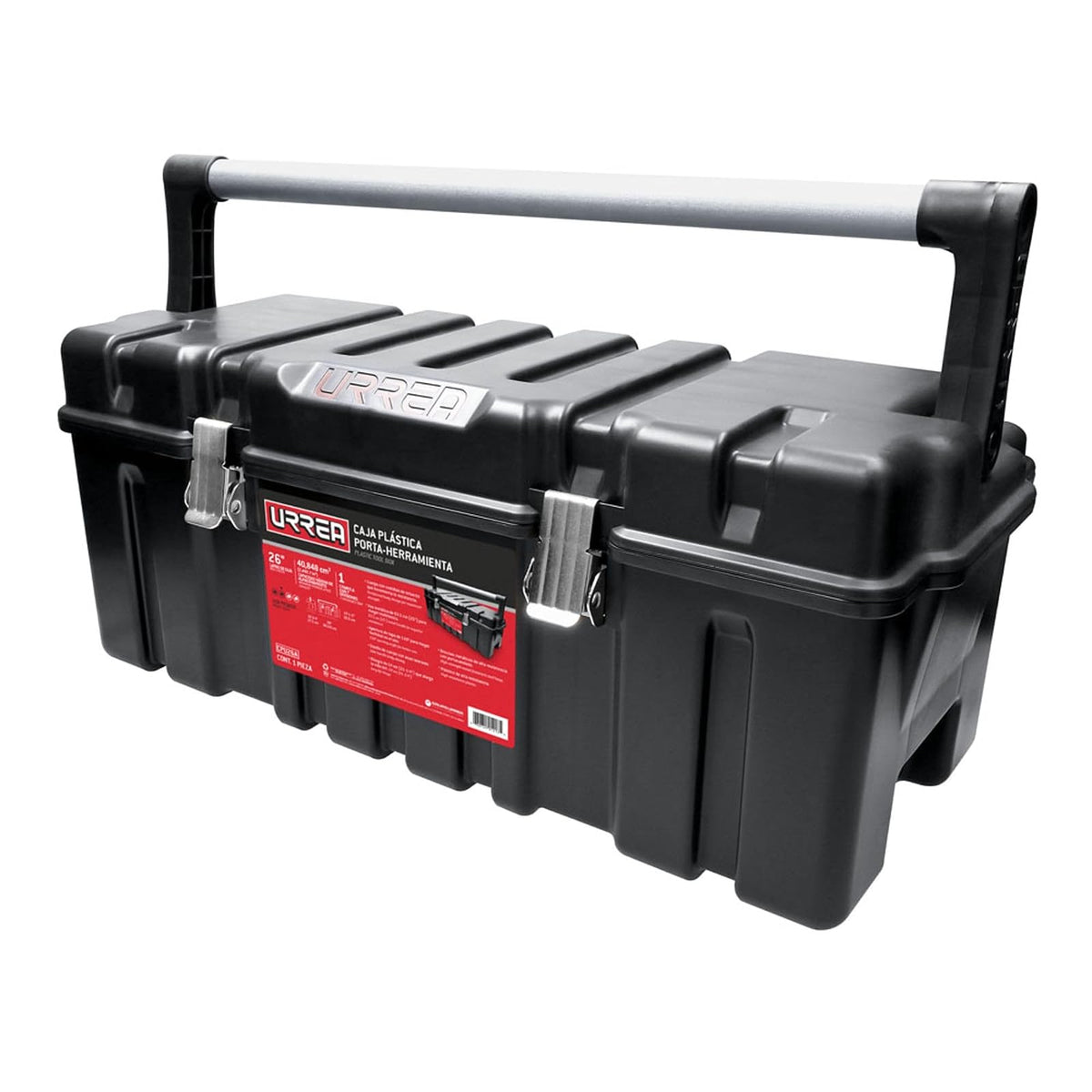 Urrea Caja Portaherramientas Plástica con Charola - Con charola - 26" x 10" x 10" - Tapa negra