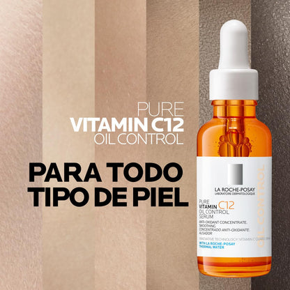 La Roche-Posay Pure Vitamin C12 Oil Control Serum Antioxidante 30ml | Para Piel Mixta a Grasa, Controla el Brillo, Unifica el Tono, Reduce Exceso de Sebo, con Ácido Salicílico