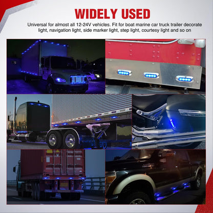Nilight - 10 luces laterales ovaladas azules, 4 luces LED de 3.7 pulgadas, IP68, impermeable, CC 12-24 V, con bisel chapado en cromo, universal, para coche, camión, autobús, remolque, barcos