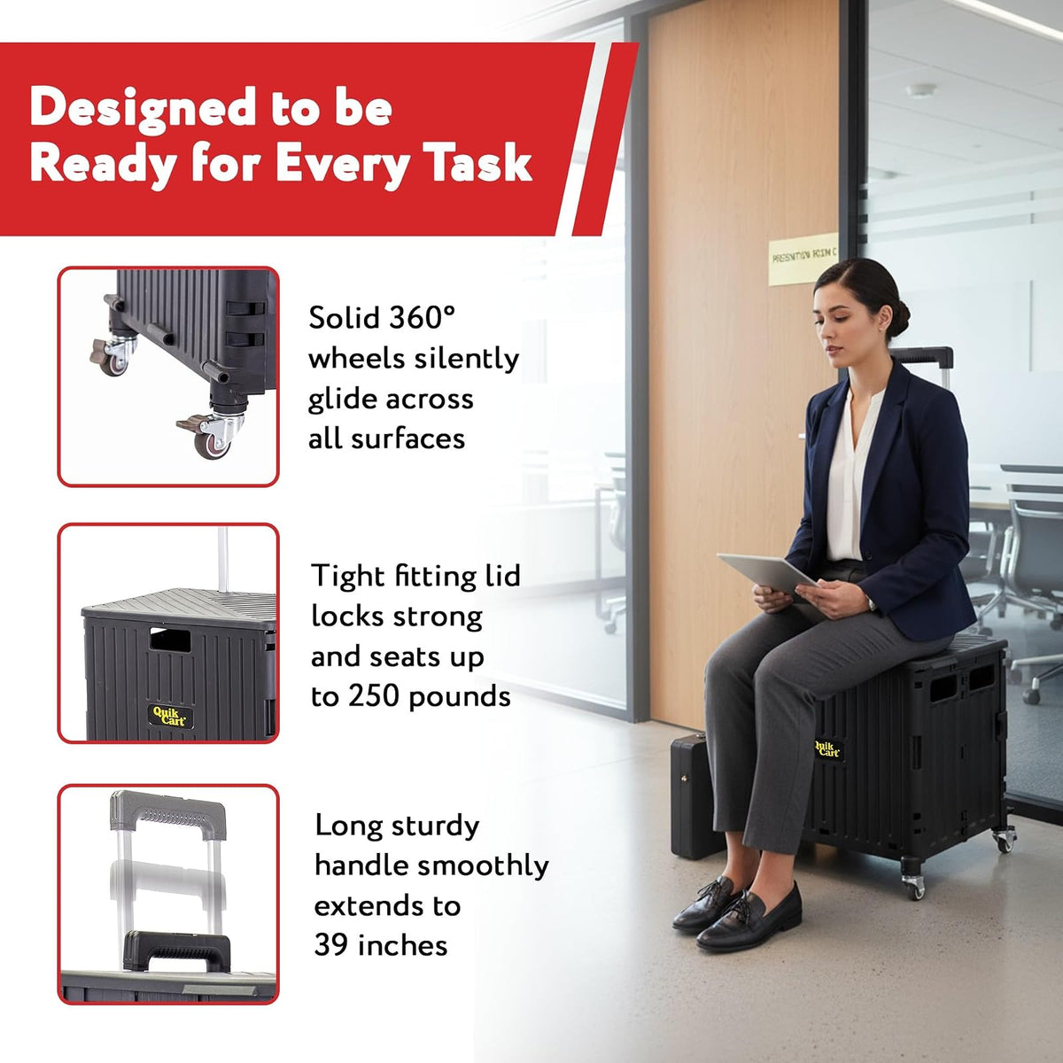 dbest Products Quik Cart 360 Cajón con Ruedas – Carro Plegable para Maestros y hogar – Capacidad de 80 LB, Negro