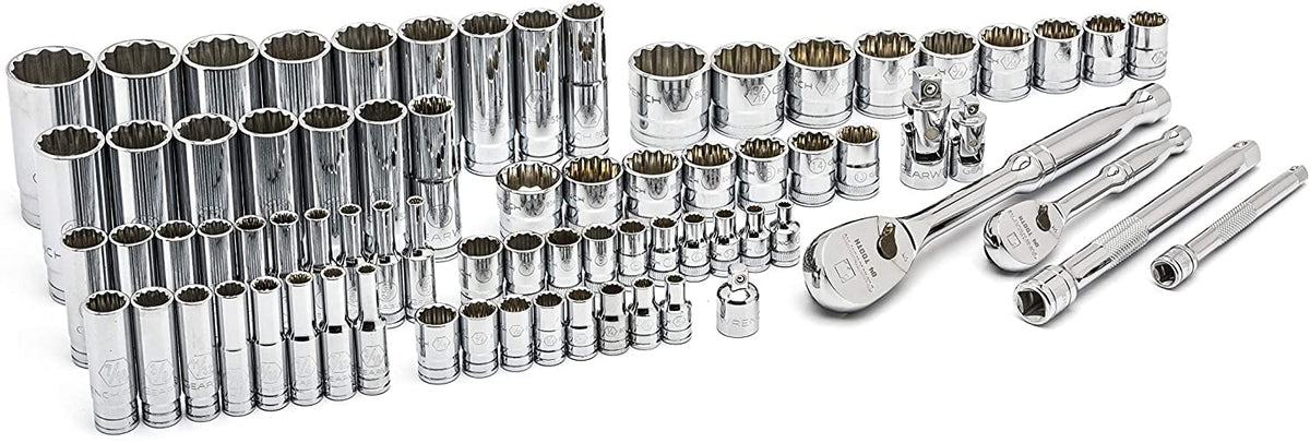 GEARWRENCH Llave de engranaje 76 unidades Unidad de 1/4'' y 3/8'' 12 Pt. Juego de herramientas de mecánica estándar y profunda, SAE/métrico - 80948