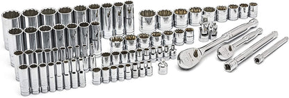 GEARWRENCH Llave de engranaje 76 unidades Unidad de 1/4'' y 3/8'' 12 Pt. Juego de herramientas de mecánica estándar y profunda, SAE/métrico - 80948