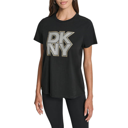 DKNY - Camiseta de Manga Corta con Logotipo de Purpurina para Mujer