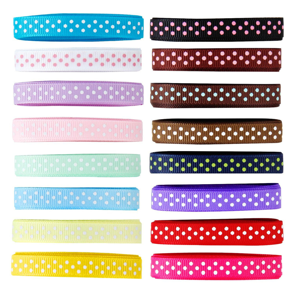 LaRibbons Cinta de Grogrén de Lunares, 3/8 Pulgadas, 16 Colores