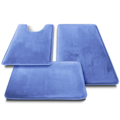 Clara Clark - Juego de 3 Alfombrillas de baño de Espuma viscoelástica de Terciopelo para baño, Antideslizantes, con Respaldo de PVC, Lavable, se Seca rápidamente, Color Azul
