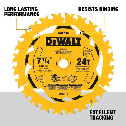 DEWALT Disco de Corte para sierra circular de 7-1/4", corte madera 24D (DWA271424)