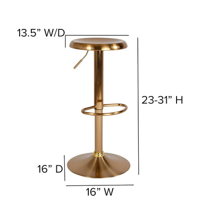 Flash Furniture Madrid Series Taburete de Metal Retro de Altura Ajustable con reposapiés, Barra Ajustable sin Respaldo o Taburete Giratorio de Altura de mostrador, Dorado