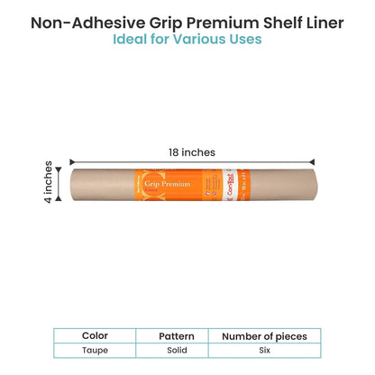 Con-Tact Brand Grip - Forro Grueso de Alta Calidad, versátil, 18 x 4 pies, Duradero, no calcomanía, Antideslizante, para cajón y gabinete en Color Gris Pardo, Paquete de 6 Rollos