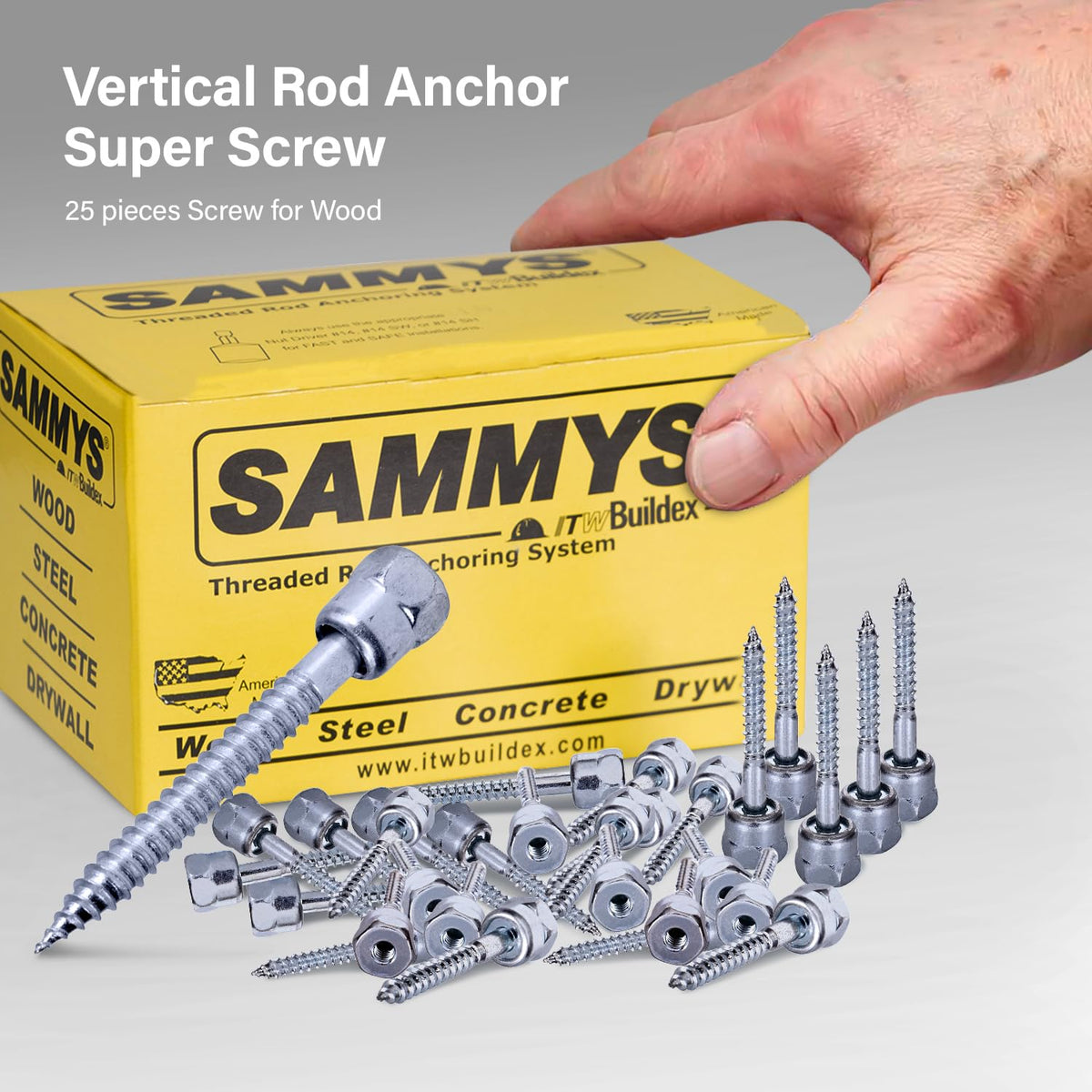 Everflow 8009925 - 25 3/20,3 cm Tornillo Vertical varilla roscada Anchor Diseñado para madera, acero zinc acabado, longitud de 3/8 X 2 - 1/5,1 cm - Tornillo (Pack de 25)