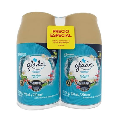 Glade Aromatizante para Hogar Automático Paraíso Azul, 2 Repuestos 270 ml