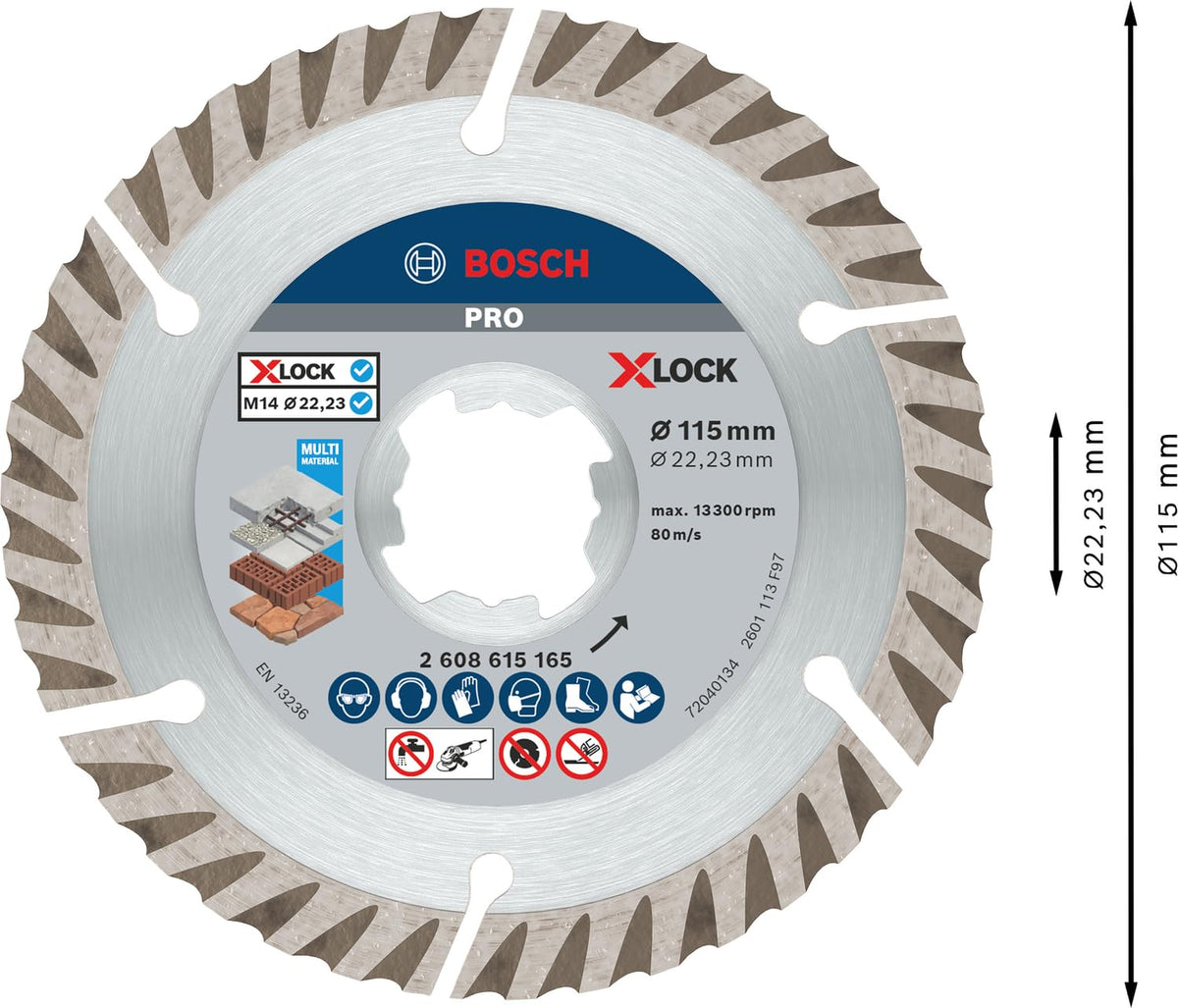 Bosch Professional - Disco de corte de diamante estándar (universal, X-LOCK, diámetro 115 mm, diámetro de orificio: 22,23 mm, ancho de corte 2 mm)