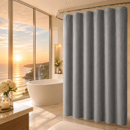 LaCyan 3 en 1 Cortina de Ducha Impermeable y Juego de Forro Transparente con 12 Ganchos para baño Cortinas de Ducha de poliéster Resistente 72 Pulgadas (Gris, 183W*183H)