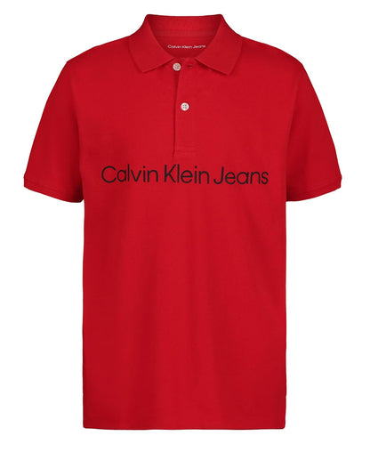 Calvin Klein Polo Manga Corta Marled Space Dye para Niño - Clean Logo Racing Rojo - 14-16