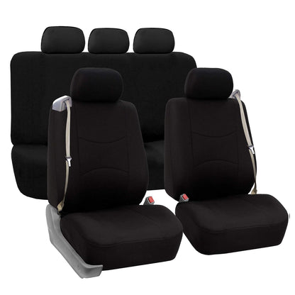FH GROUP FH-FB351102 Pair Set All Purpose Flat Cloth Built-In Seat Belt Bucket Seat Covers Beige/Black- Fit Most Car, Truck, SUV, or Van - Black (Full Set)