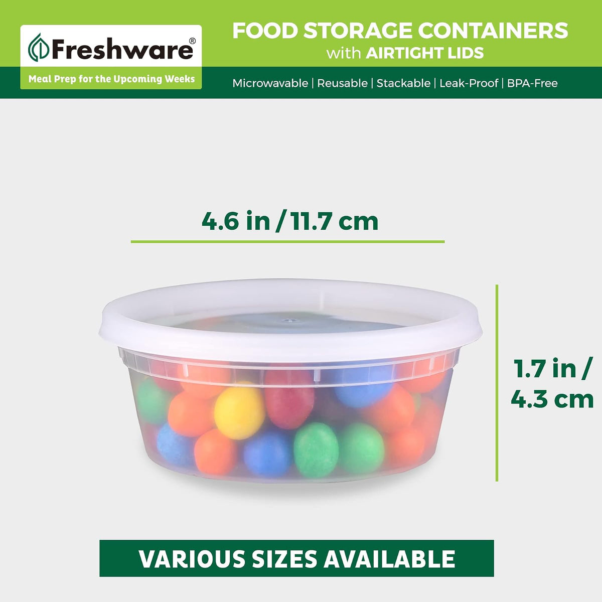 Freshware, YH-S8X50, Contenedores de almacenamiento para alimentos, plástico con tapas herméticas, 228 g, para control de porciones, 50 unidades