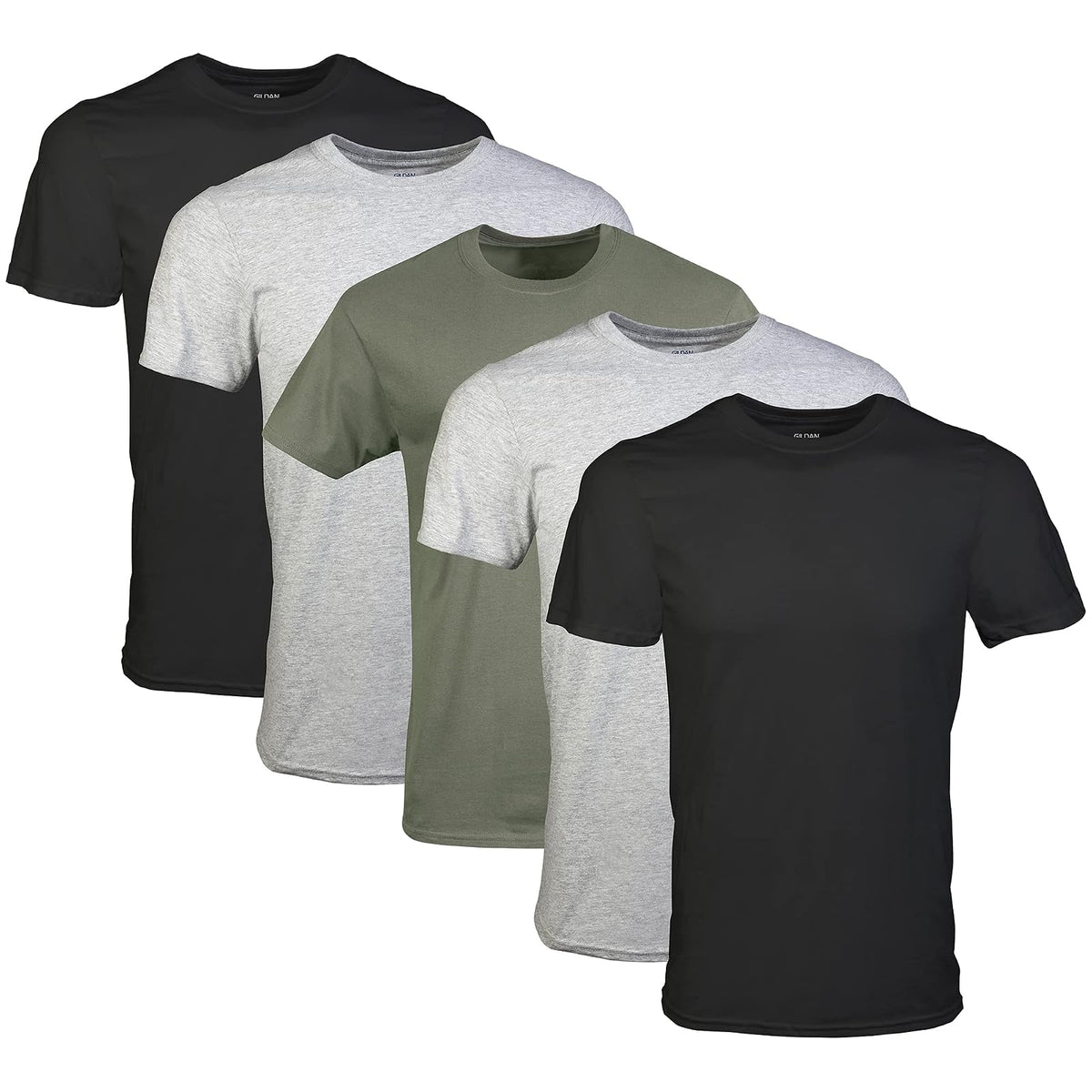 Gildan Playeras de Algodón para Hombre, Paquete Multicolor - Negro - Gris Deporte - Verde Militar - M