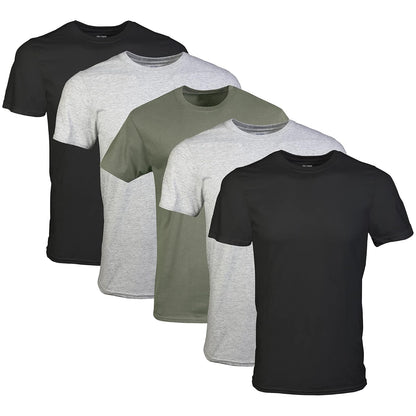 Gildan Playeras de Algodón para Hombre, Paquete Multicolor - Negro - Gris Deporte - Verde Militar - M