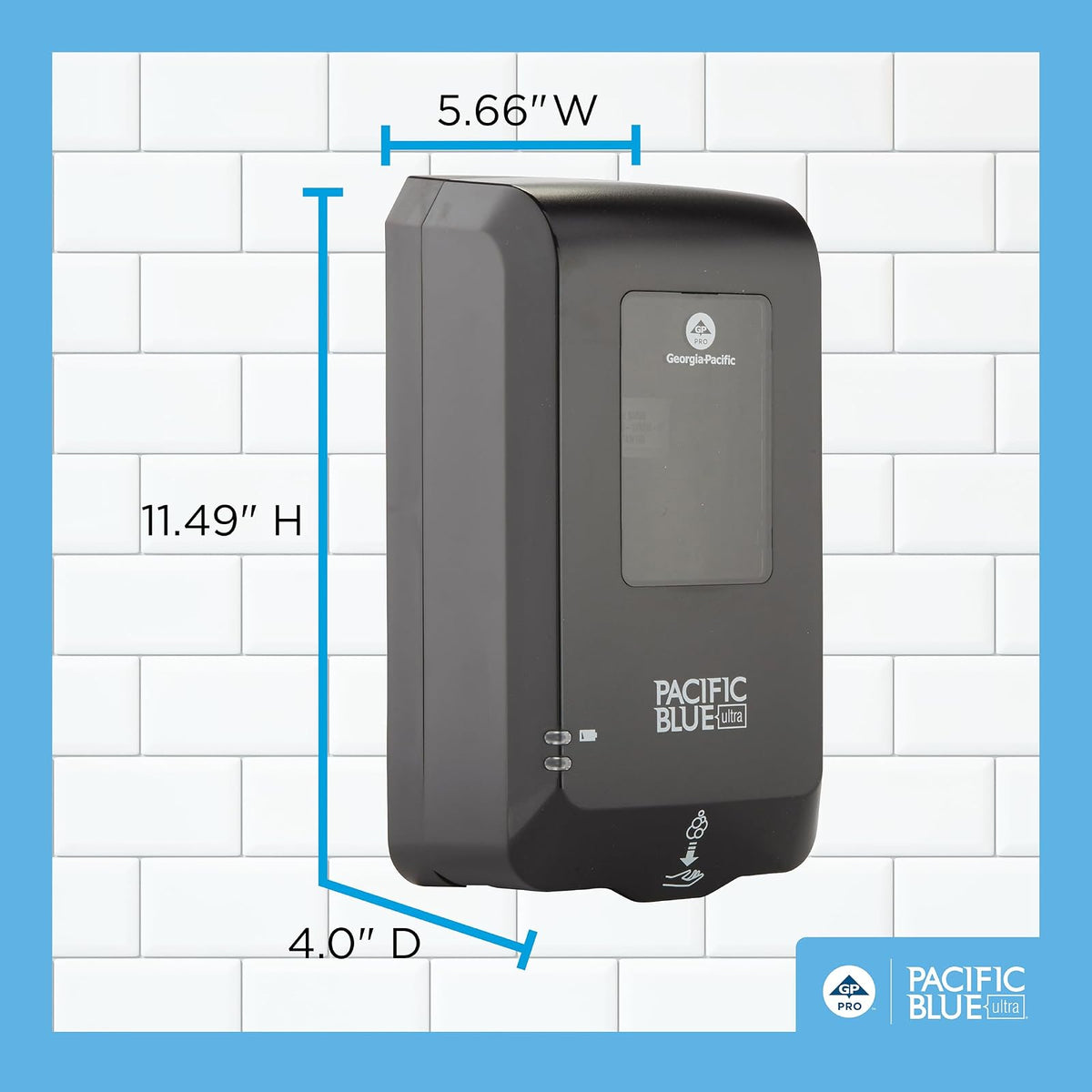 Georgia-Pacific (53590) Pacific Blue Dispensador de jabón ultra automatizado, negro, montado en la pared, fácil de instalar y mantener, pilas incluidas