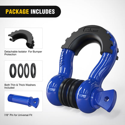 Nilight 2 Pack 3/4" D-Ring Shackle with 7/8" Screw Pin 41,887lbs Break Strength, Heavy Duty Off Road Recovery with Isolators Washers for Use with Tow Strap, Winch, Off-Road Truck Vehicle