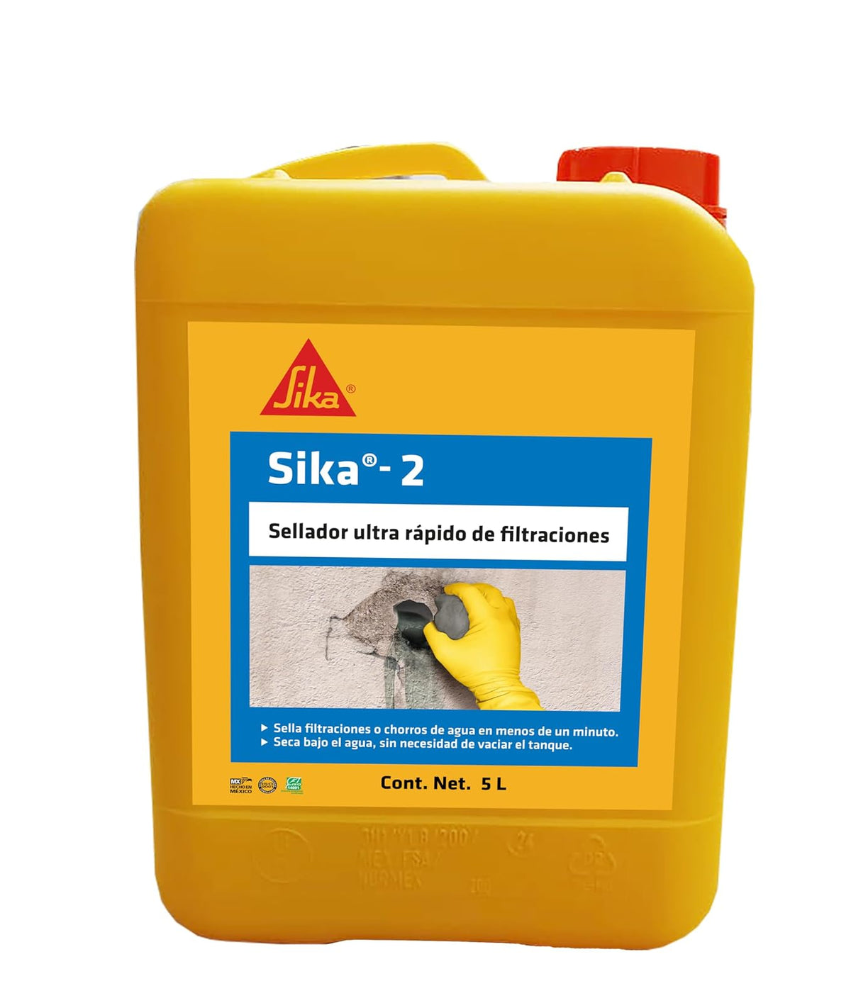 Sika - Aditivo Líquido Sellador de filtraciones de agua - Sika 2 - Curado Rápido en Múltiples Superficies de Concreto y en Presencia de Agua - Fácil de Aplicar - Endurecimiento Rápido - Ámbar - 5L