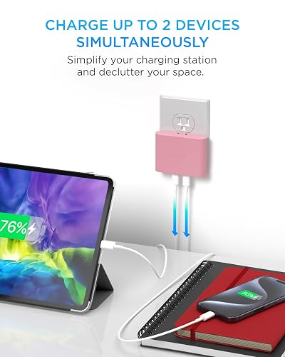 Cargador USB-C multipuerto de 36 W de iHome: Bloque de Cargador USB C Plano de 2 Puertos AC Pro, Cargador de Pared USB C Doble, Cargador de Pared USB-C Compatible con Carga rápida