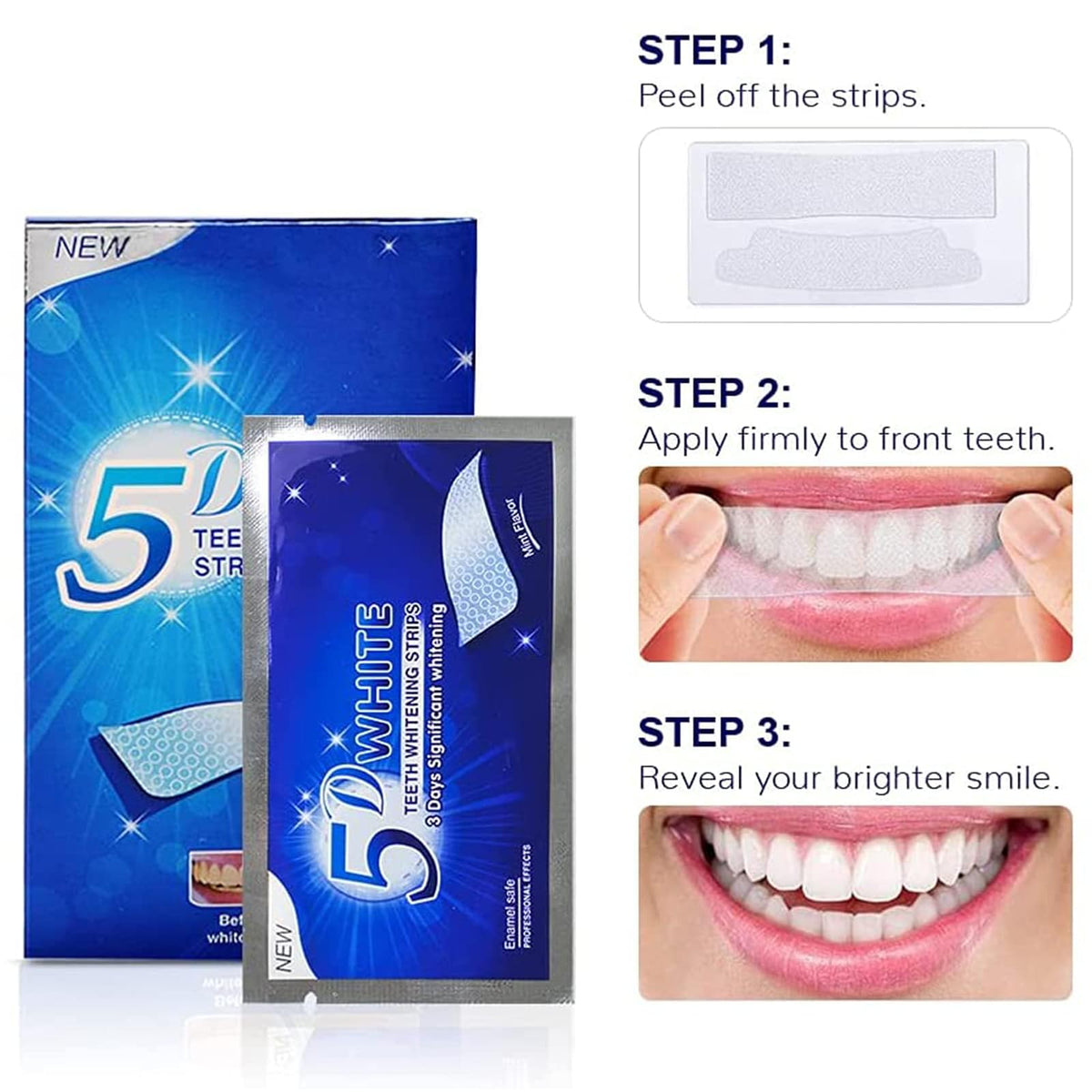 nvban 14Pcs Teeth Whitening Strips, 5D Teeth Whitening Strips, Professional Teeth Whitener and Teeth Whitening Kit, Safe Formula for Sensitive Teeth Teeth Whitening Kit