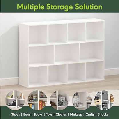 Furinno Estante Abierto Reversible de 11 Cubos, Librero Organizador, Color Blanco