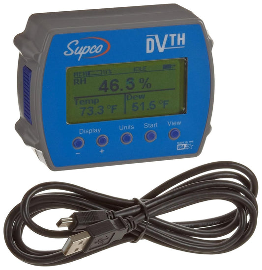 Supco DVTH Data View Registrador de datos de temperatura y humedad con pantalla, 4 pulgadas de largo x 3-3/64 pulgadas de ancho x 3-1/2 pulgadas de alto