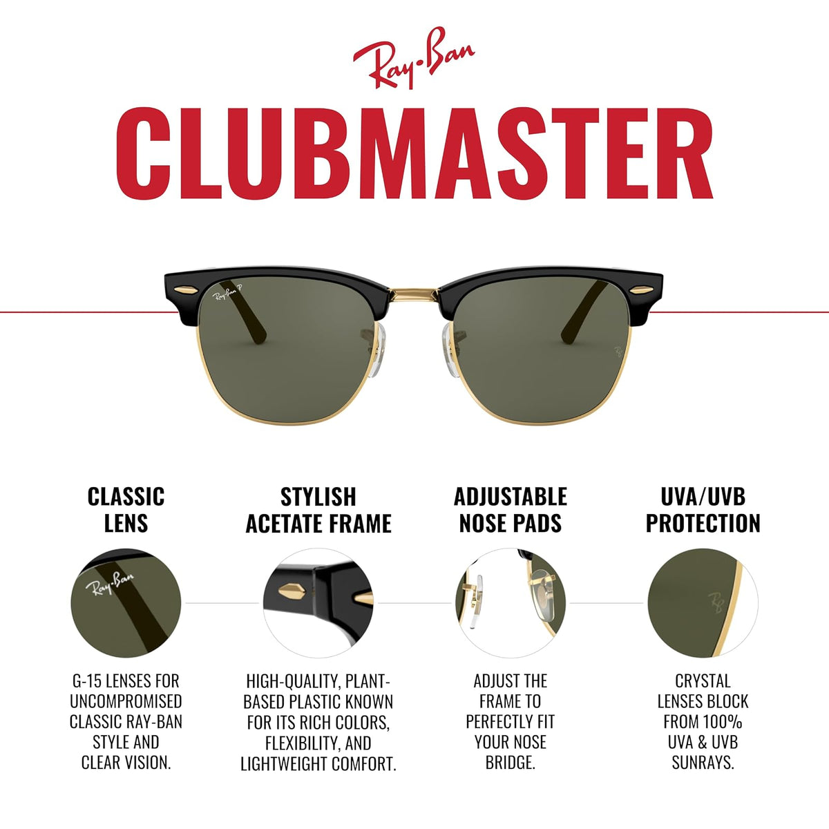 Lentes oscuros Rb3016 Clubmaster Square anteojos de sol, Ray-Ban, Mujer, Tortoise & Gold/Blue Flash, 51 mm