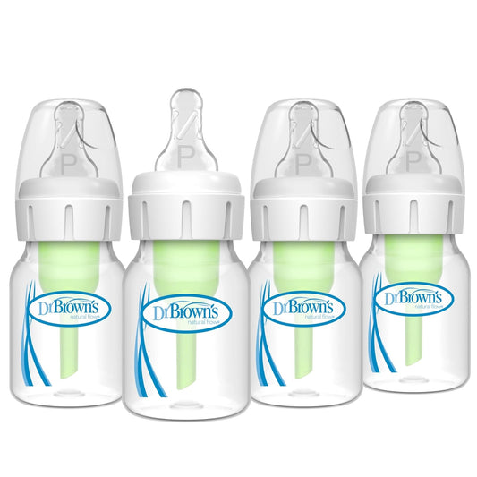 Dr. Brown's Anti-Colic Options+ biberón estrecho, 2 onzas, paquete de 4 | Clínicamente probado para reducir los cólicos, con pezón de flujo lento de nivel 1, 0 m+, BPA