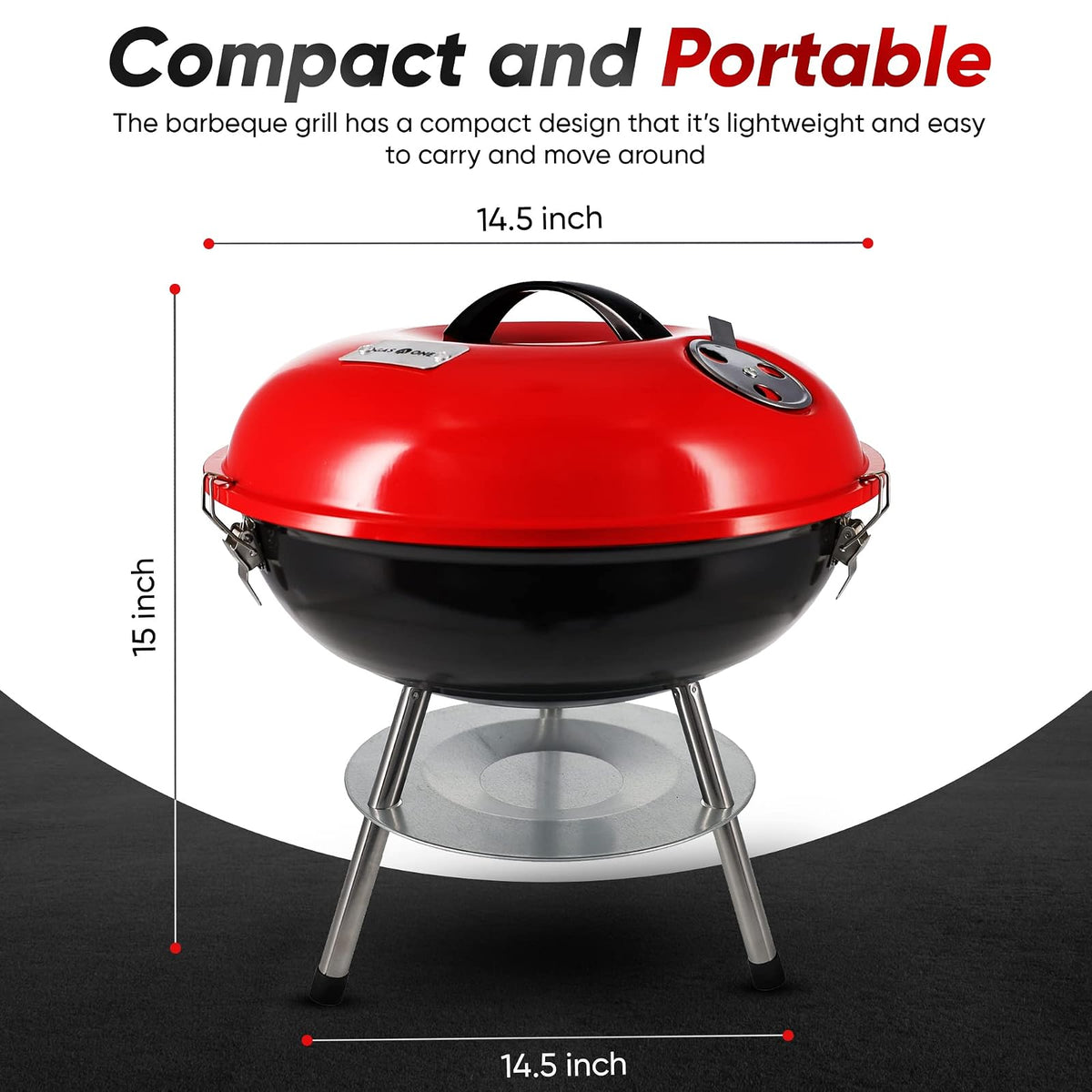 Gas One - Parrilla portátil de 14 pulgadas con tapa de bloqueo de 3 puntos para preservación del calor - Sistema de ventilación doble - Parrilla de carbón pequeña para patio trasero, camping, barco