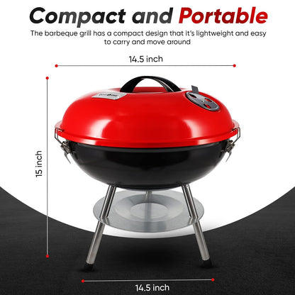 Gas One - Parrilla portátil de 14 pulgadas con tapa de bloqueo de 3 puntos para preservación del calor - Sistema de ventilación doble - Parrilla de carbón pequeña para patio trasero, camping, barco