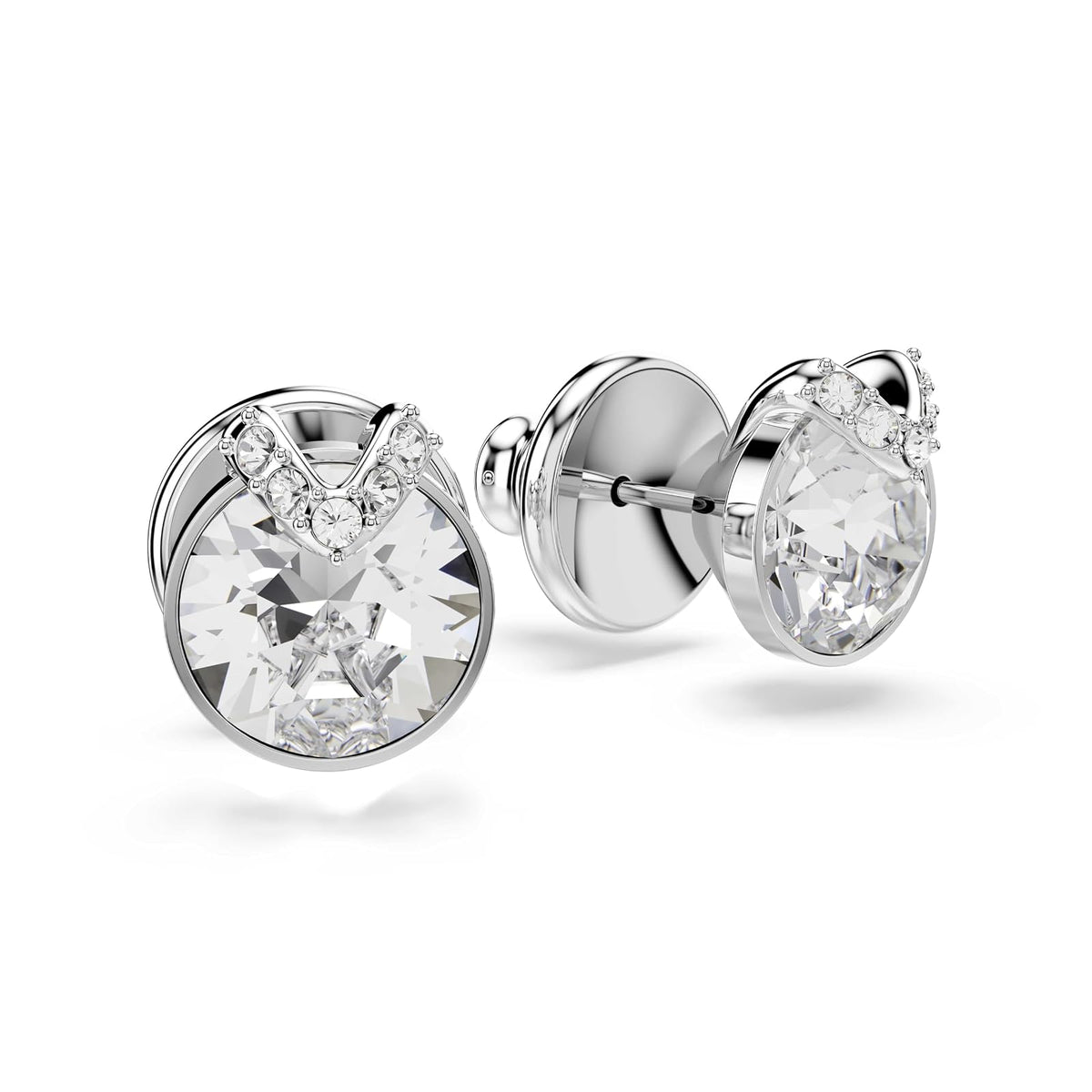 arete Swarovski Bella, corte redondo, pavé, blanco, baño de rodio