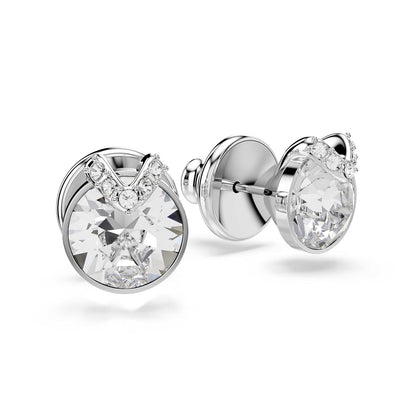 arete Swarovski Bella, corte redondo, pavé, blanco, baño de rodio
