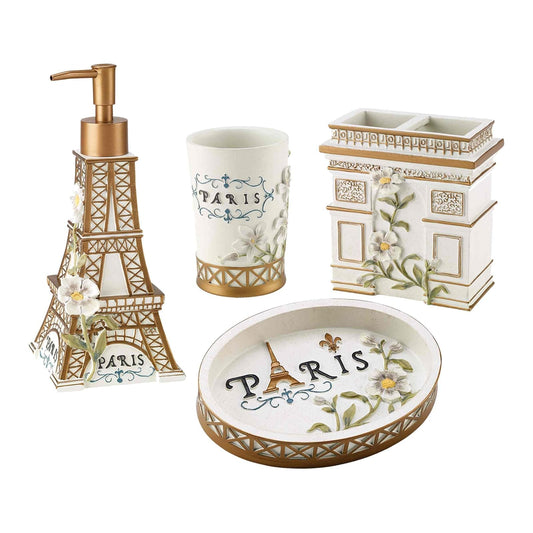Avanti Linens - Juego de Accesorios, Vaso de Resina, Soporte para Cepillo para Polvo de Dientes, jabonera y Bomba de loción, decoración de baño Duradera (colección Paris Botanique)