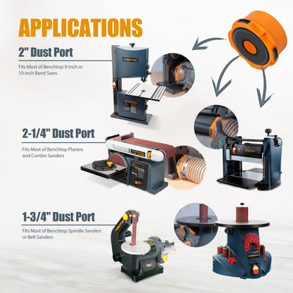 POWERTEC 70354 Adaptador de puerto de polvo para puerto de 1-3/4 pulgadas ~ 2-1/2 pulgadas a manguera de recogida de polvo de 4 pulgadas, accesorios reductores de manguera de conexión rápida para
