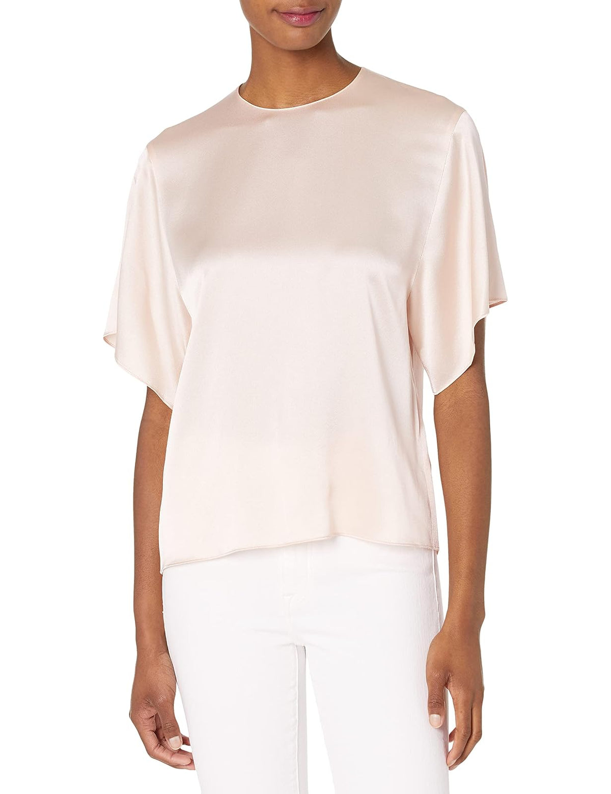 Vince Blusa de Manga Corta de satén con Mangas voladas Camisa para Mujer