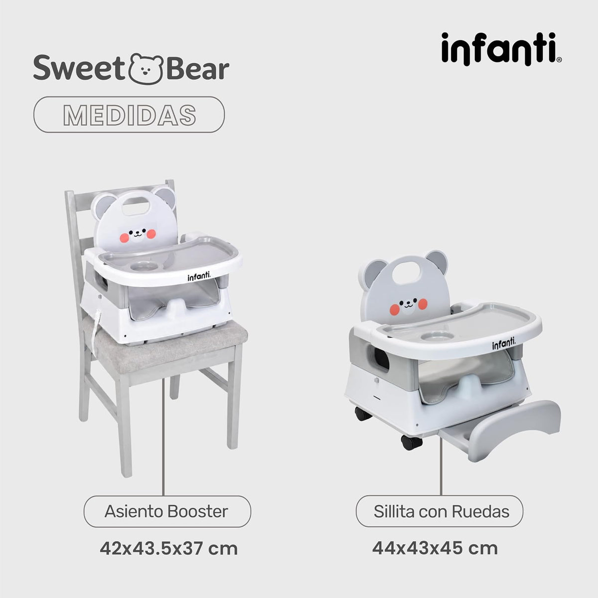Infanti, Silla 4 En 1 Arnes De 5 Puntos Ligera Práctica Y Plegable Sweet Bear Gris