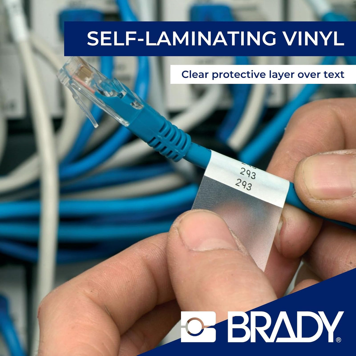 Brady Authentic (M4-49-427) Etiquetas de vinilo autolaminadas alrededor de 1 alto x 1 ancho negro sobre blanco, transparente, 260 etiquetas