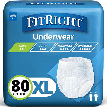 FitRight - Ropa interior extra protectora para incontinencia, absorción moderada, XL, 56 a 68 pulgadas, 20 unidades (paquete de 4)