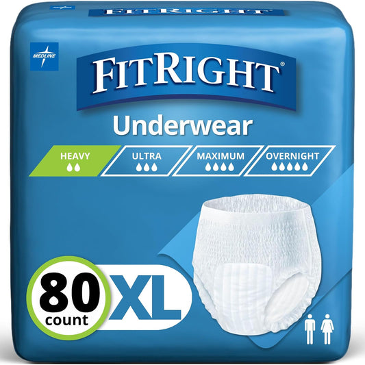 FitRight - Ropa interior extra protectora para incontinencia, absorción moderada, XL, 56 a 68 pulgadas, 20 unidades (paquete de 4)