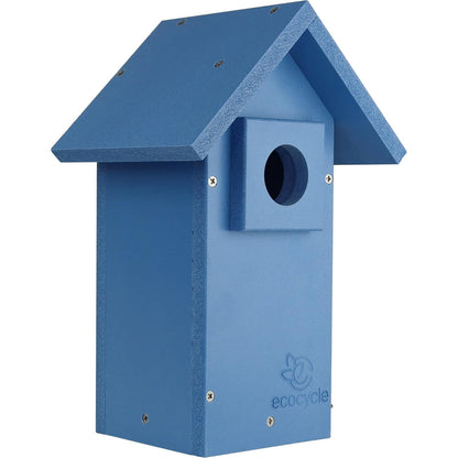 EcoCycle Bluebird Bungalow - Casa de pájaros de plástico Reciclado con Protector depredador y Puerta de Limpieza, casa de pájaros Salvajes y decoración al Aire última intervensión, Azul