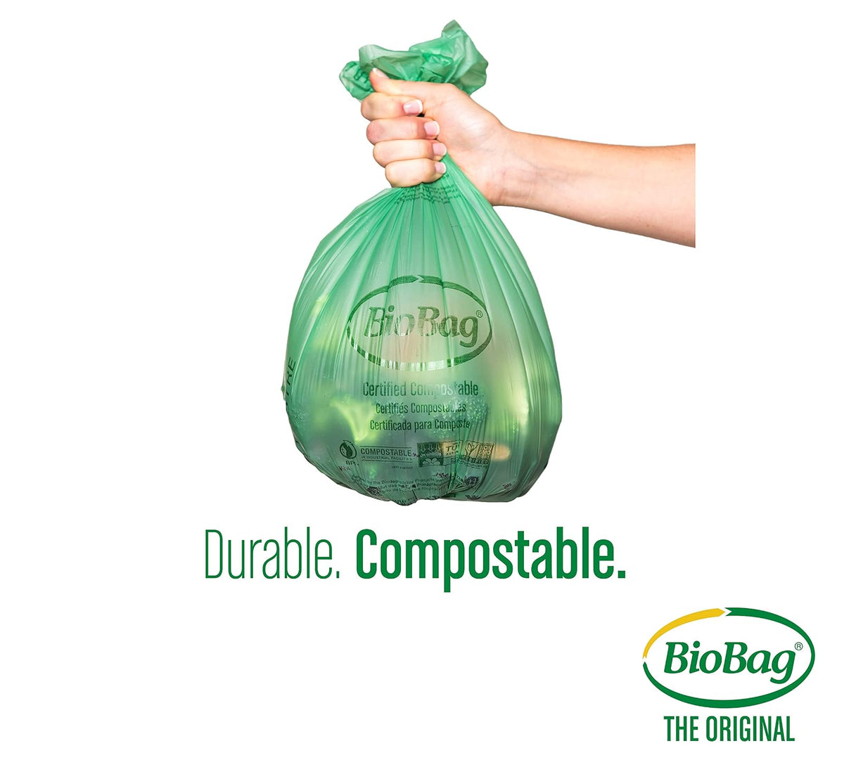 BioBag, The Original Compostable Bag, Kitchen Food Scrap Bags, ASTMD6400 Certified 100% Compostable Bags, Biodegradable Products Institute & VINCOTTE OK HOME Certified, Non GMO, 3 Gallon, 300 Count