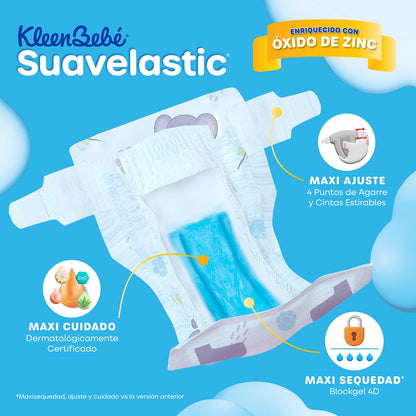 KleenBebé Suavelastic Pañal Desechable para Bebé, Talla Jumbo Unisex, Paquete con 40 Piezas, Ideal para Bebés de 11 a 14.5 kg