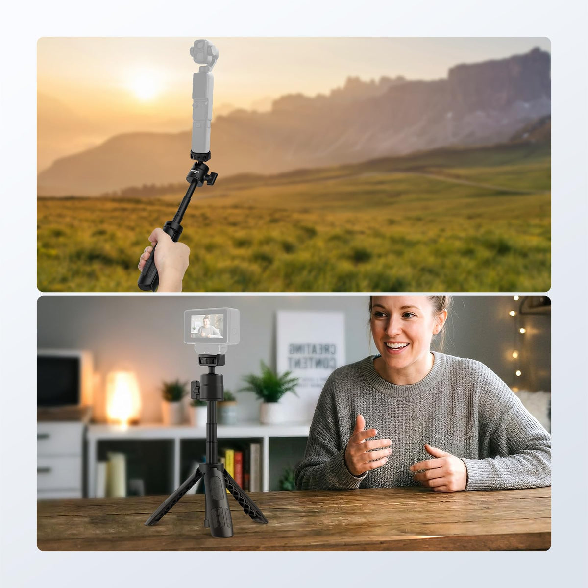 NEEWER Mini Trípode Escritorio Selfie Stick Compatible con iPhone GoPro Insta360 dji con 360° Cabezal Bola Eje Central Elevado, Metal Portátil Pequeña Cámara Webcam Celular Vlog Soporte, TP43 Negro