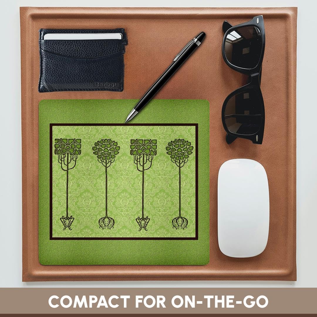 3dRose 8 x 8 x 0.25 Inches Mouse Pad, Deep Olive Green Trees on Muted Lime Damask (mp_31728_1)