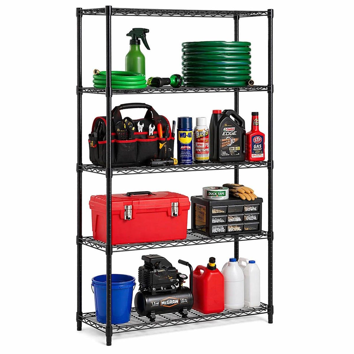 Honey-Can-Do - Estantería SHF-01442 de 5 niveles con capacidad para 200 libras por estante, 72 pulgadas, negra - Black - 5-tier industrial shelving: 200 lbs per shelf