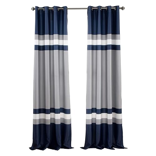 Lush Decor Alexander Stripe - Par de Paneles de Cortina para Ventana con filtrado de luz, 52 Pulgadas de Ancho x 84 Pulgadas de Largo, Azul Marino