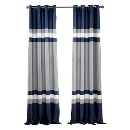 Lush Decor Alexander Stripe - Par de Paneles de Cortina para Ventana con filtrado de luz, 52 Pulgadas de Ancho x 84 Pulgadas de Largo, Azul Marino
